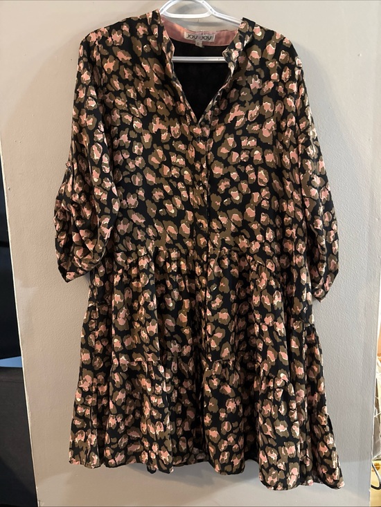Joy Joy Dresses & Skirts - Joy Joy Black Dress with Pink and Olive Spot Floral Print L y26